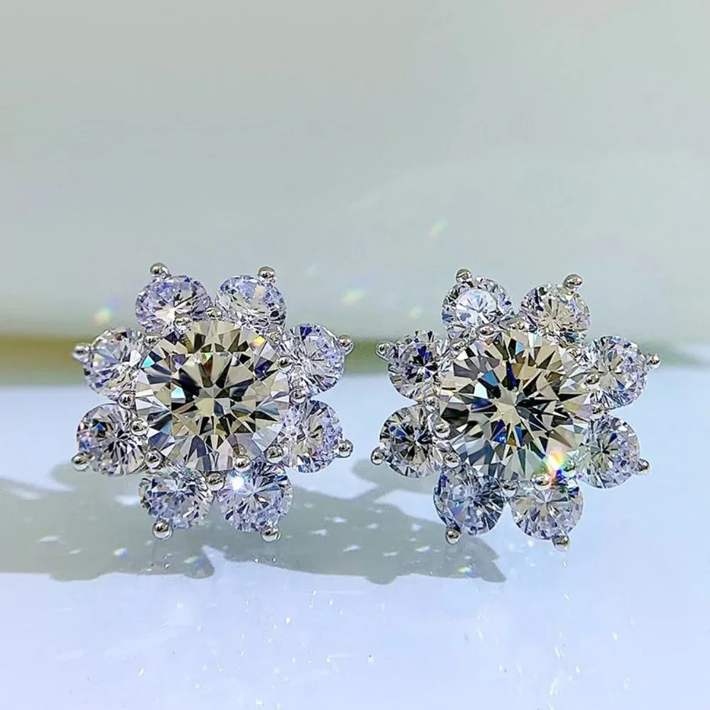 Certified 1 ct. t.w. Moissanite Diamond Sunflower Stud Earrings NEW
